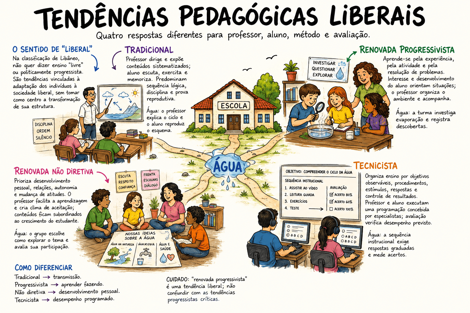 Mapa das tendências pedagógicas liberais